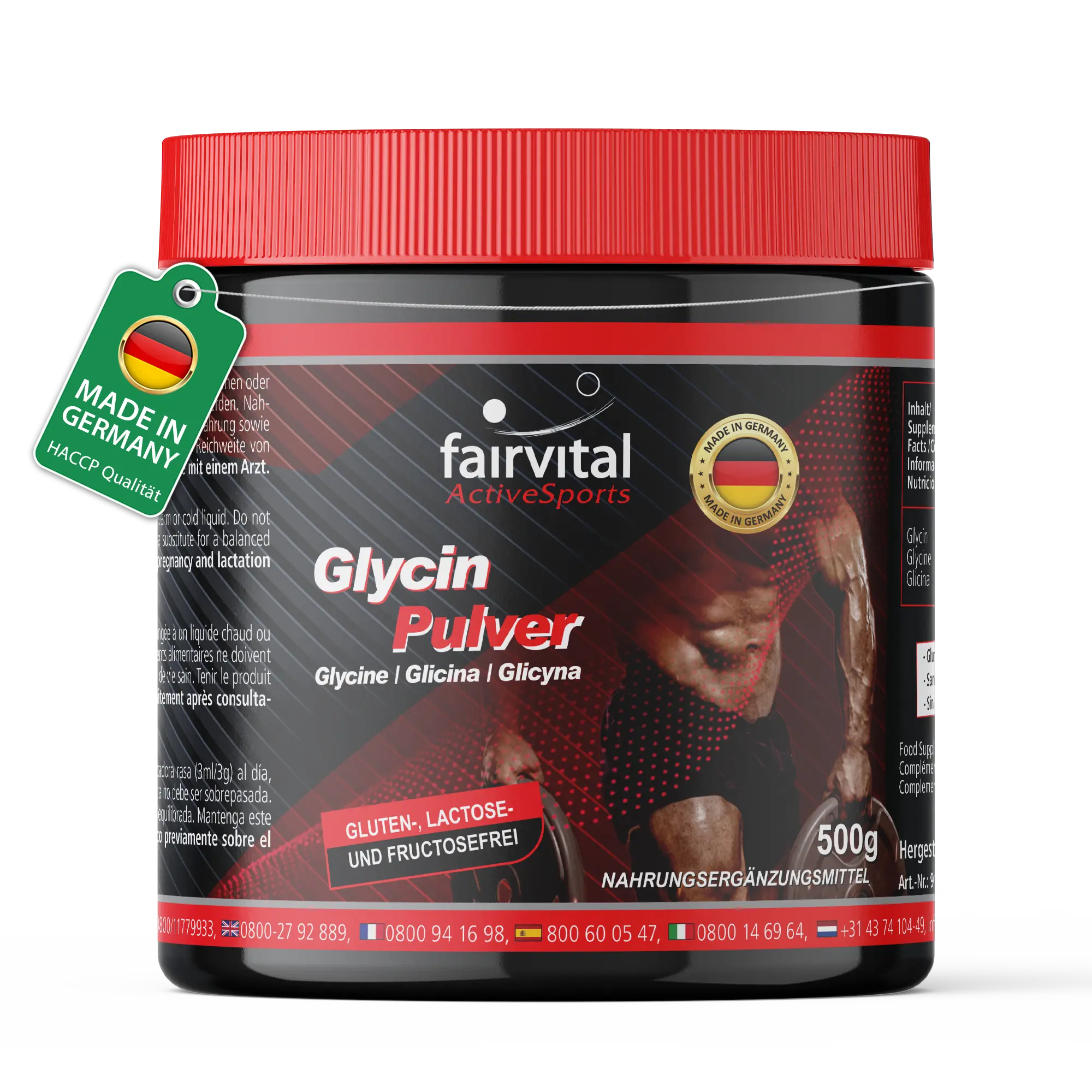 Glycin Pulver - 500g - Aminosäure - Active Sports - 100% reines Glycin Pulver - vegan | Fairvital